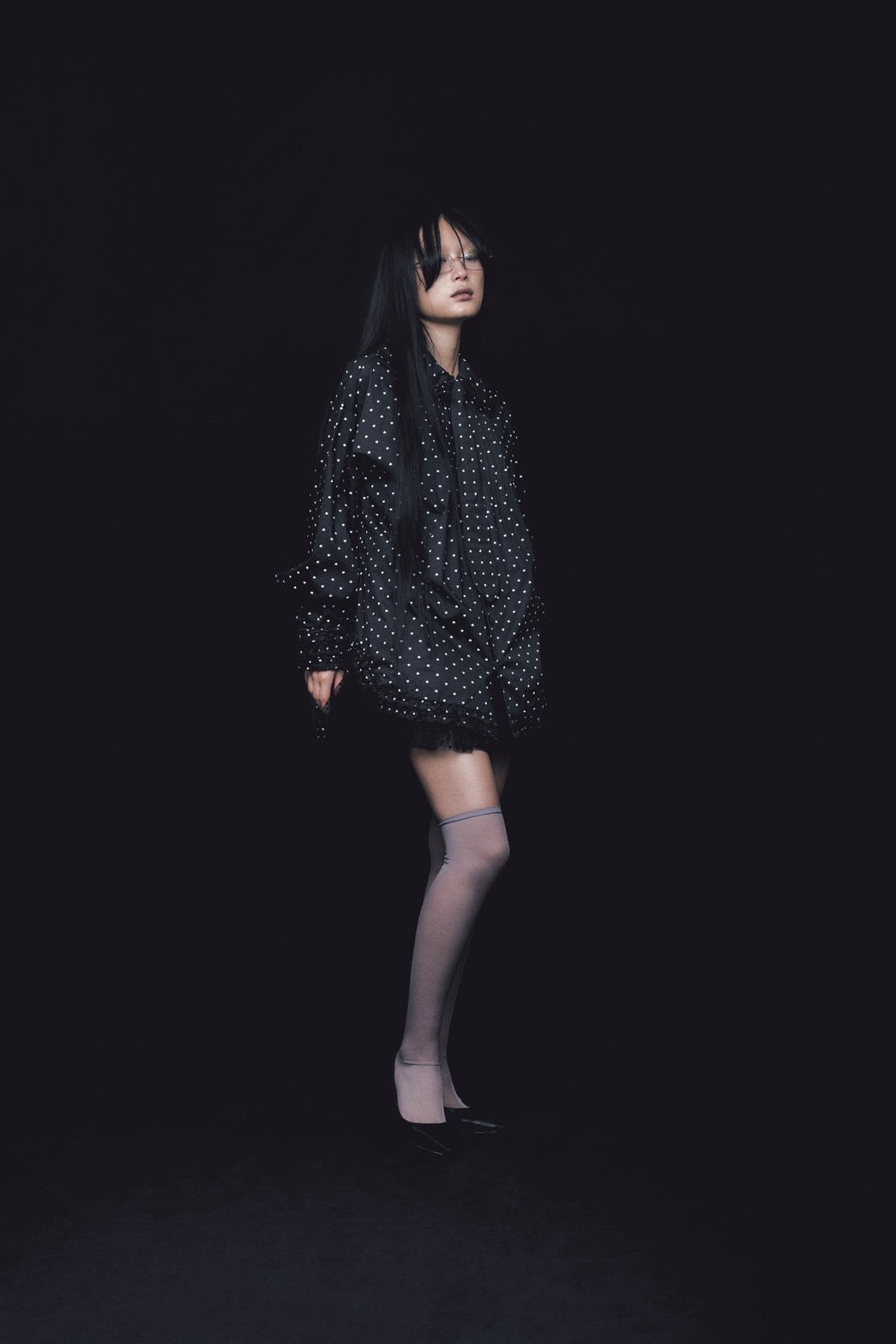 Love Dot Frill Shirt(Black)