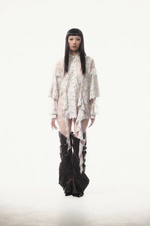 Flocky Lace Ruffle Shirts (Ivory)