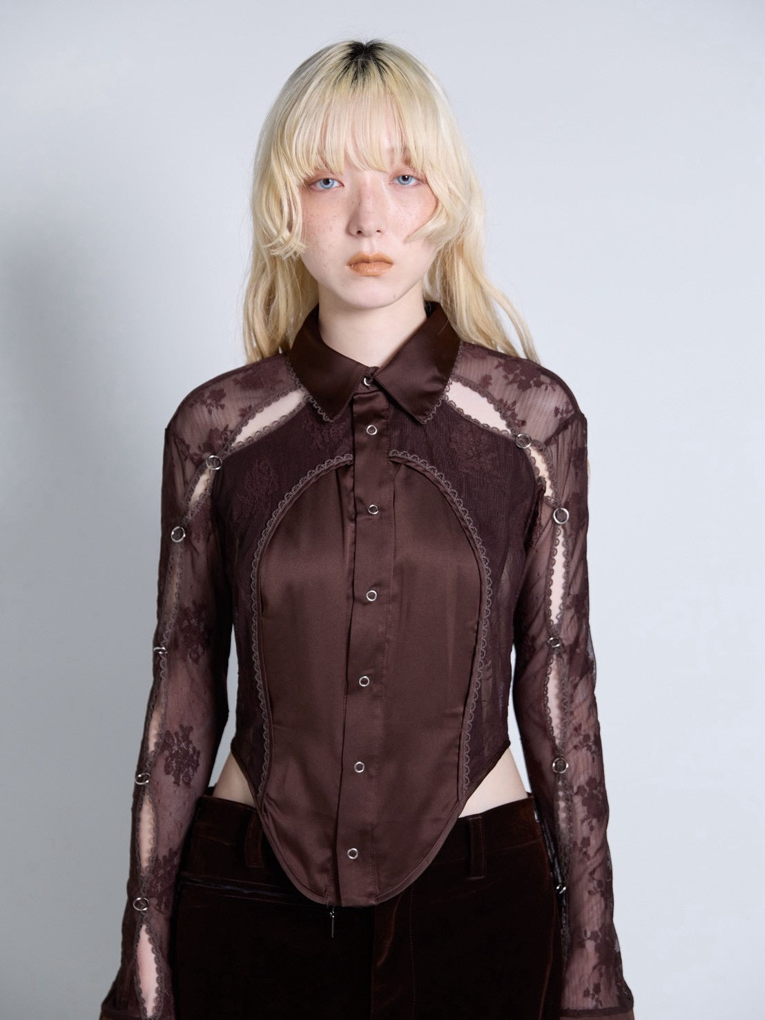 Pierced Lingerie Shirt(Brown)