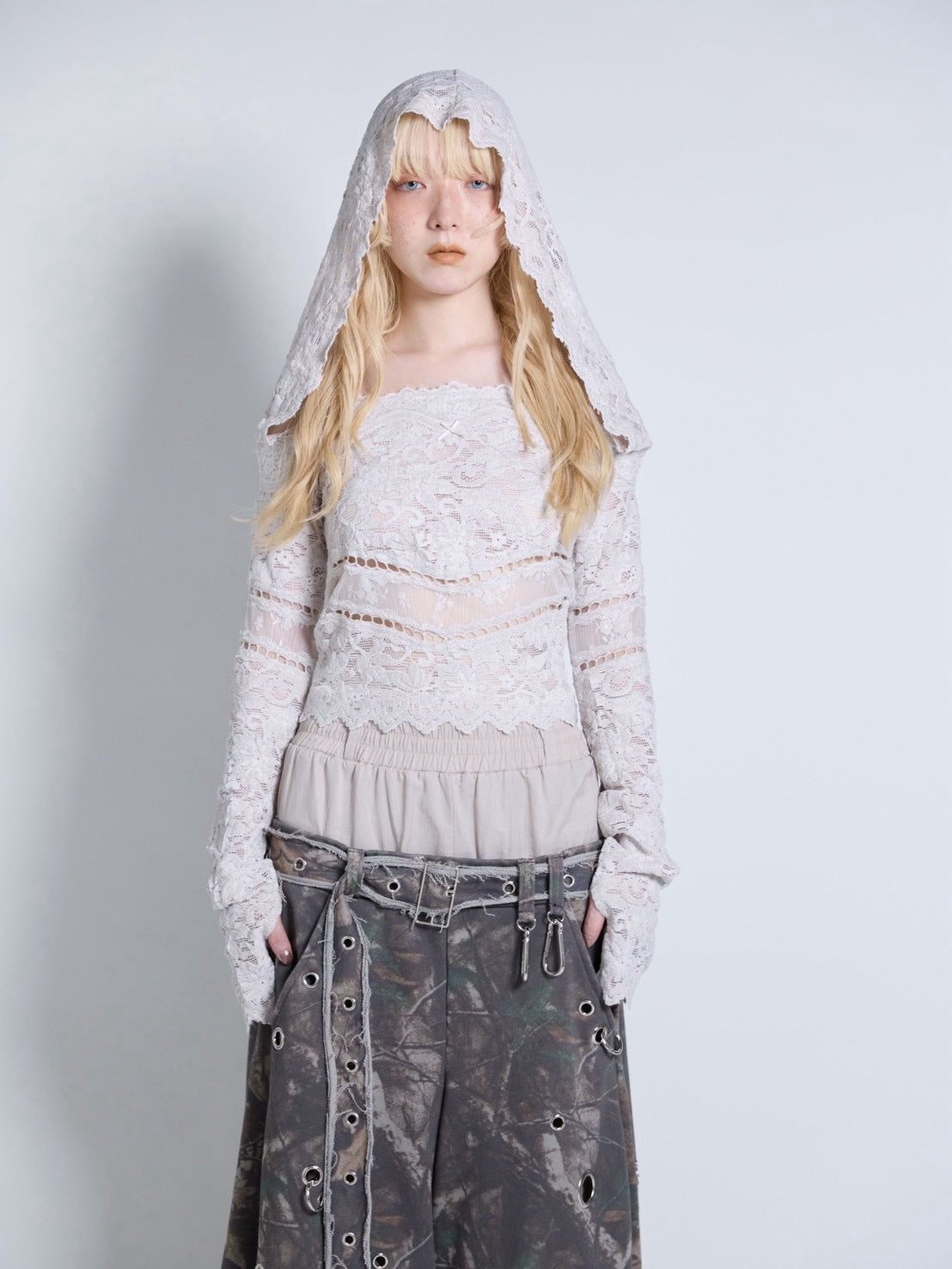 Flocky Lace Veil Top(Ivory)
