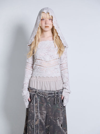 Flocky Lace Veil Top(Ivory)