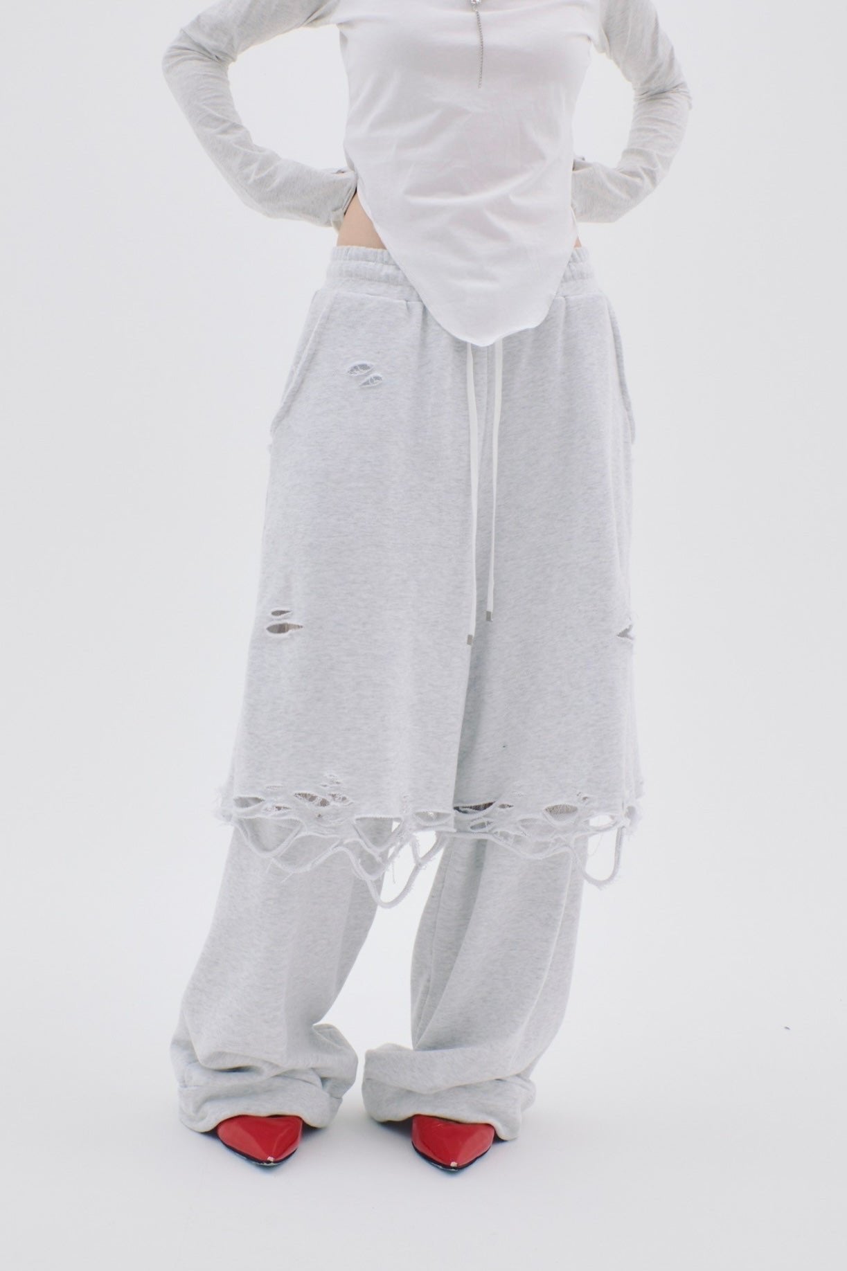 Layered Crush Sweat Pants(Gray)