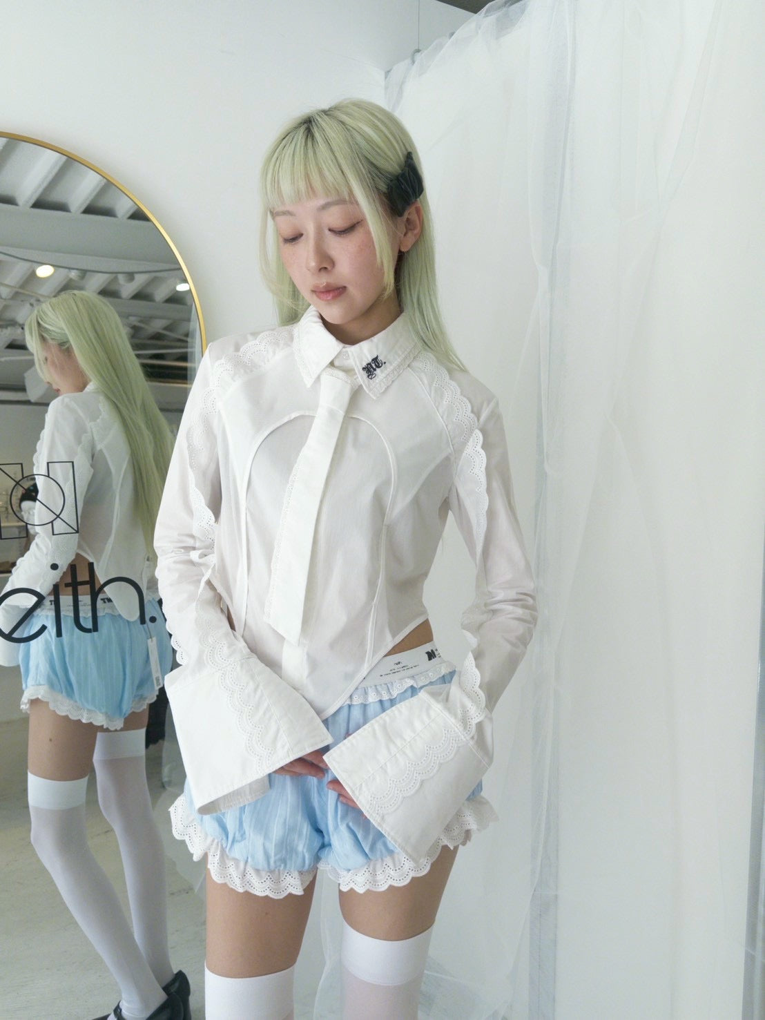 Handkerchief Tied Shirt (White)