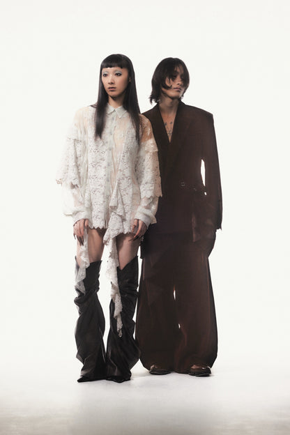 Flocky Lace Ruffle Shirts (Ivory)