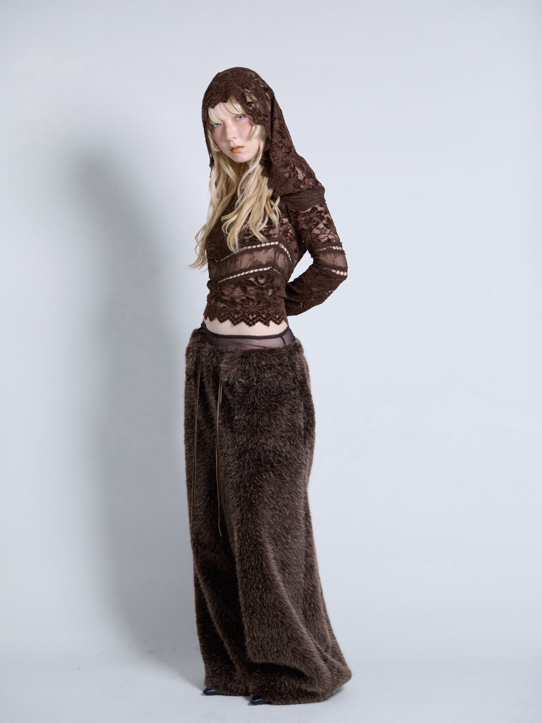 Flocky Lace Veil Top(Brown)