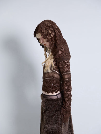 Flocky Lace Veil Top(Brown)