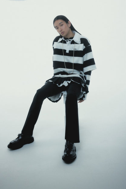 Double Collar Rugby Shirt (White×Black)