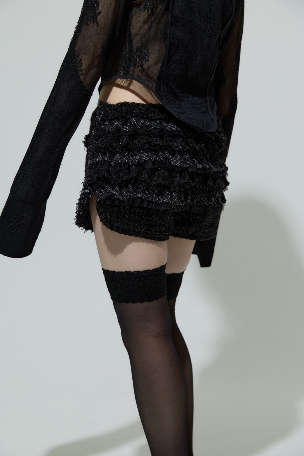 Tweed Frill Running Pants(Black)