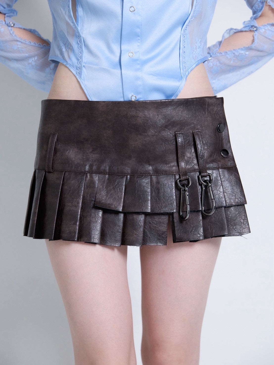 Leather Micro Mini Pleats(Brown)