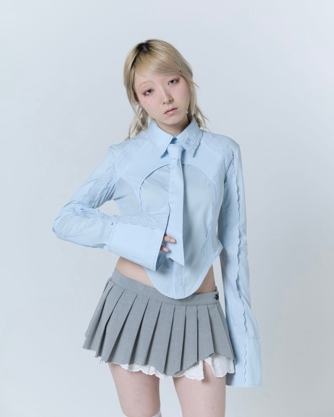Handkerchief Tied Shirt (Blue)