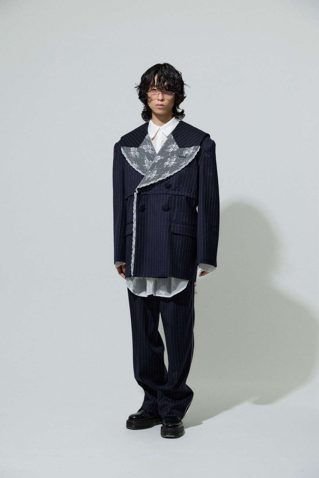 Stripe Lace Trousers(Navy)