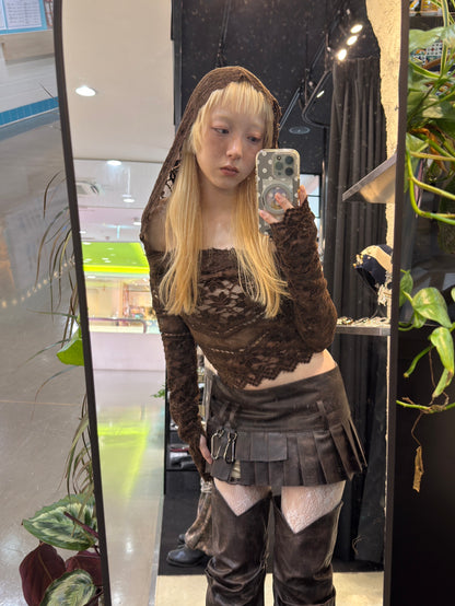 Flocky Lace Veil Top(Brown)
