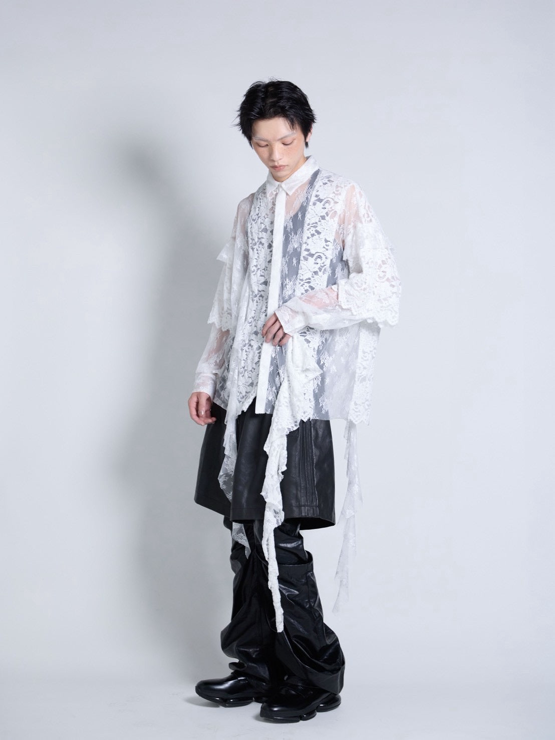 Flocky Lace Ruffle Shirts (Ivory)