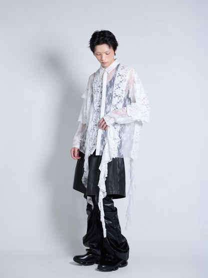 Flocky Lace Ruffle Shirts (Ivory)