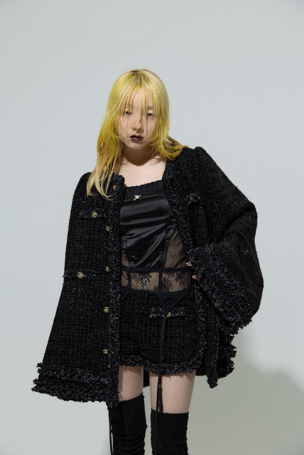 Tweed Bell Dress(Black)