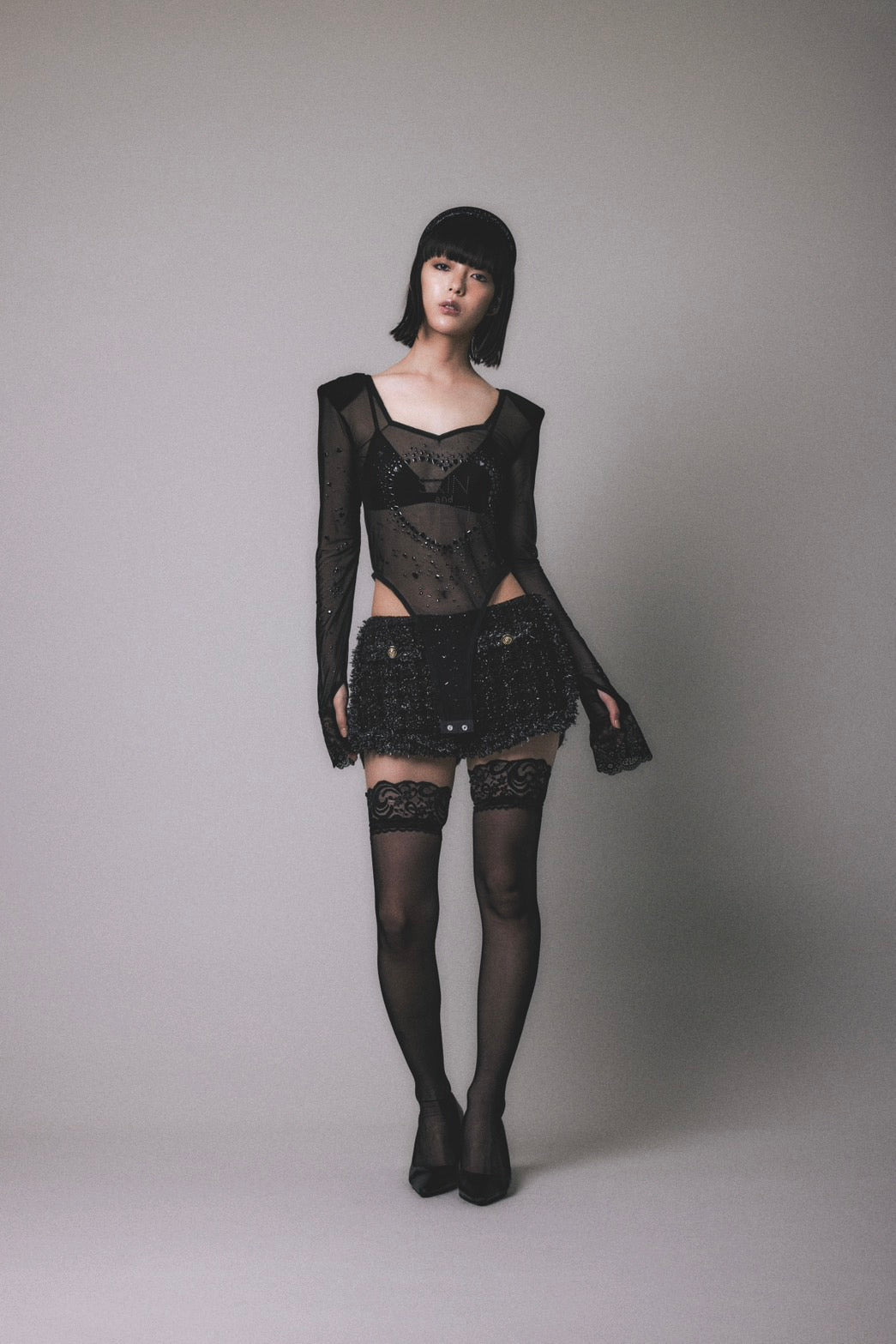 Metallic Sparkle Skin Top(Black)