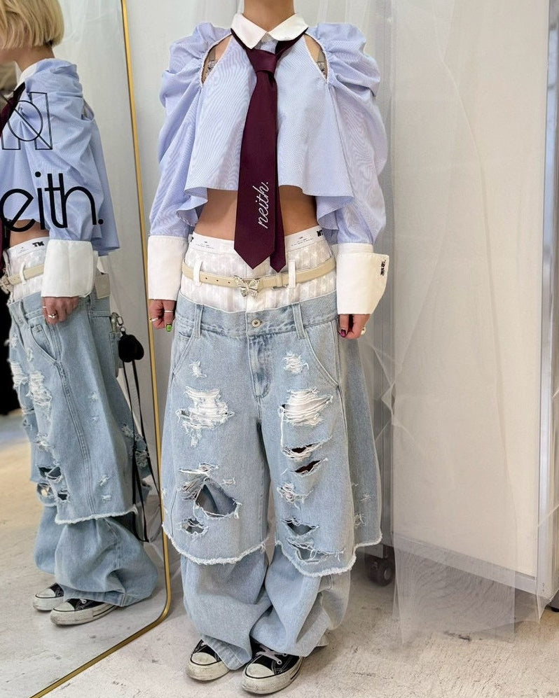 Destroyed Denim and Leg cover (Blue)