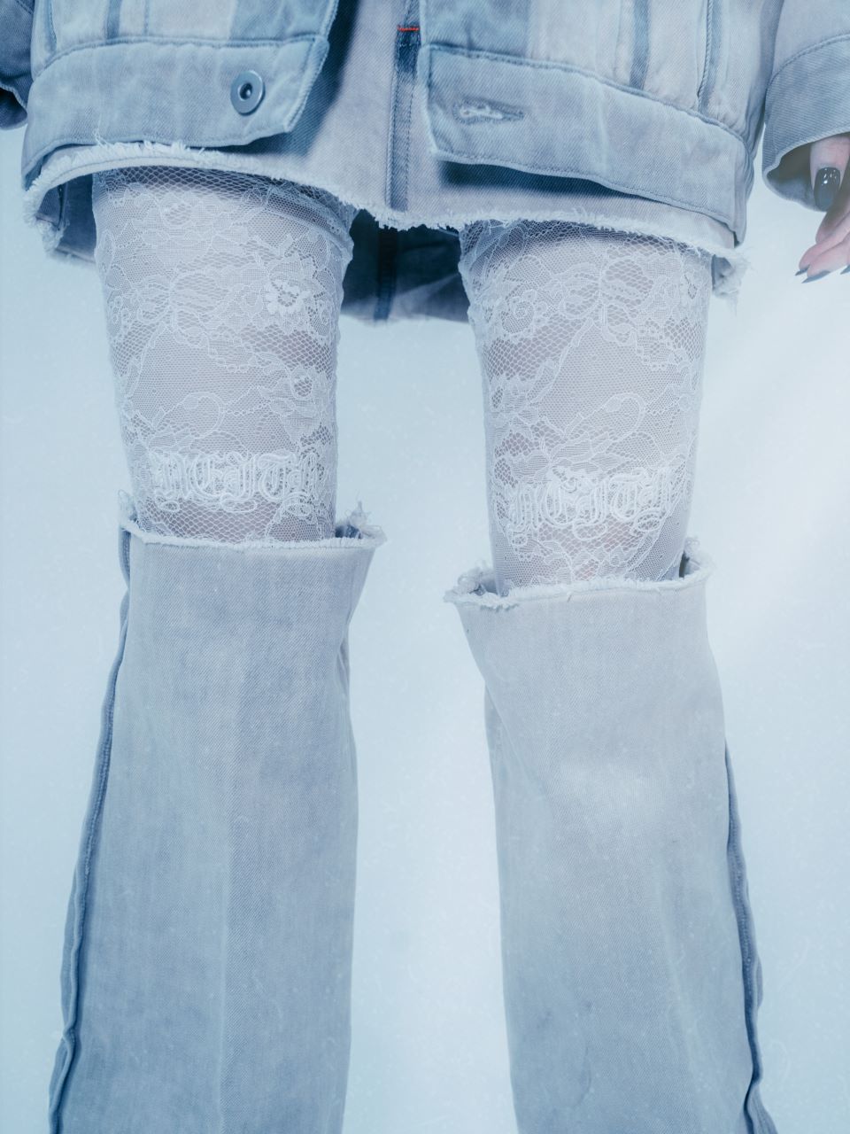 Lace Calligraphy Tights (White)