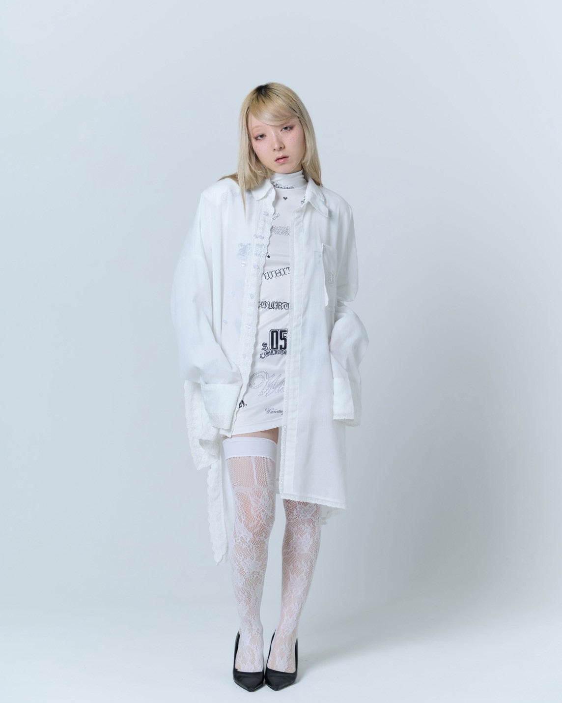 Handkerchief Shirt Dress (White)