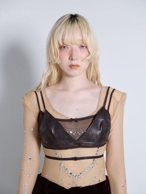 Leather Layered Bra(Brown)