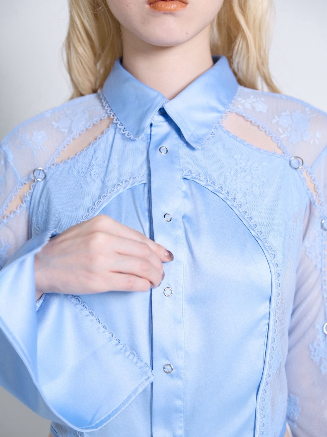 Pierced Lingerie Shirt(Blue)