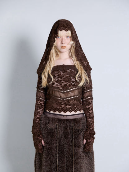 Flocky Lace Veil Top(Brown)