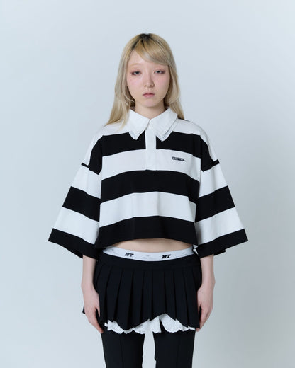 Double Collar Rugby Shirt (White×Black)