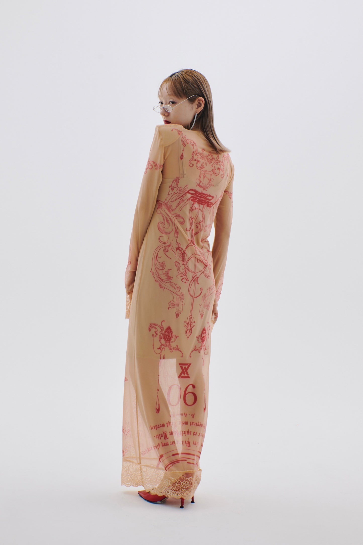 Armed Second Skin Dress #2(Beige×Red)