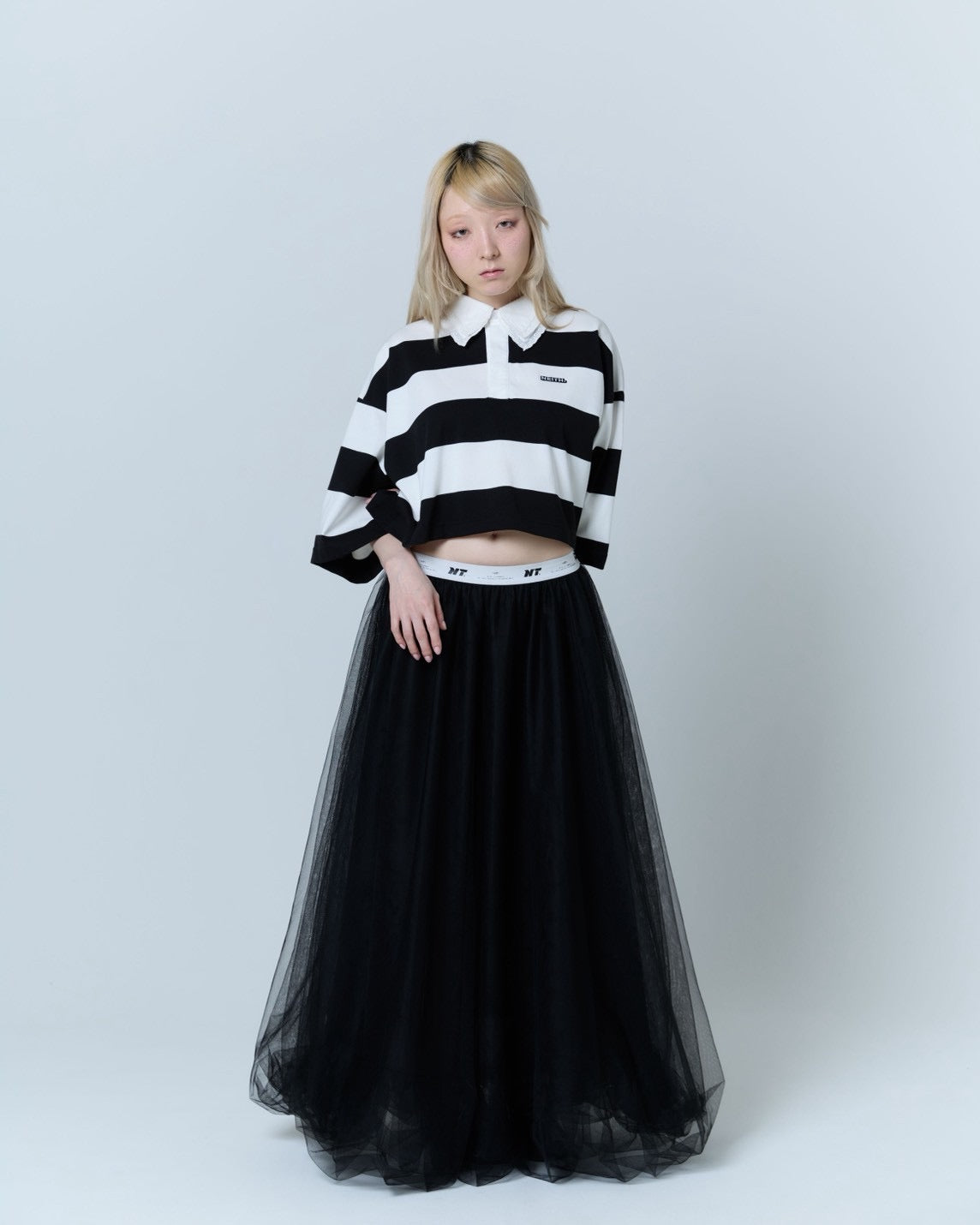 Double Collar Rugger Shirt (White×Black)