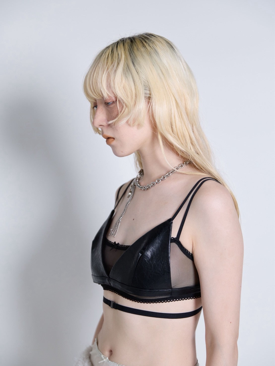 Leather Layered Bra(Black)