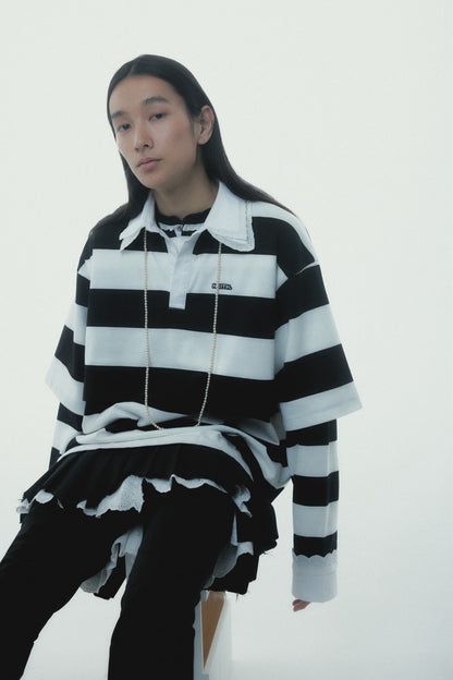 Double Collar Rugby Shirt (White×Black)