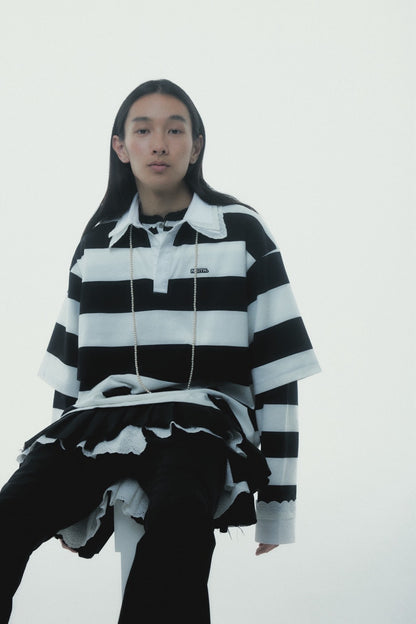 Double Collar Rugby Shirt (White×Black)