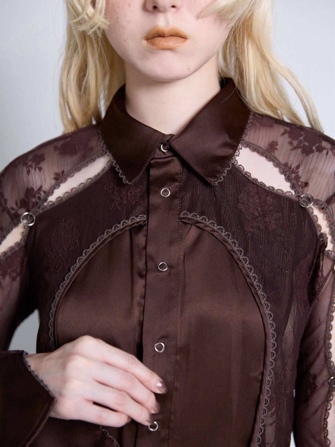 Pierced Lingerie Shirt(Brown)