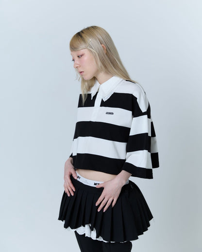 Double Collar Rugby Shirt (White×Black)