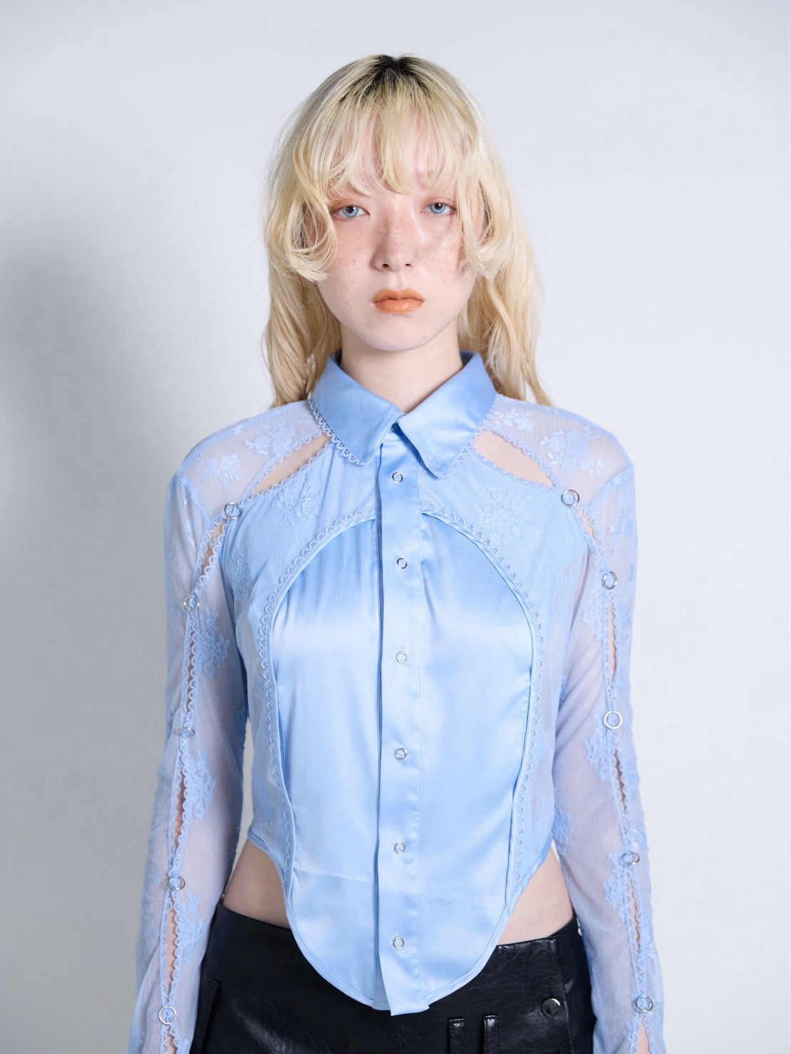 Pierced Lingerie Shirt(Blue)