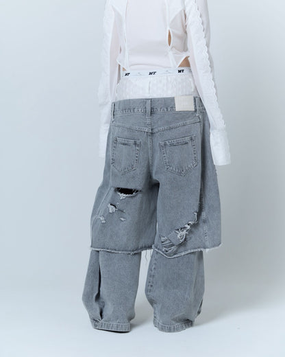 Destroyed Denim and Leg cover (Gray)