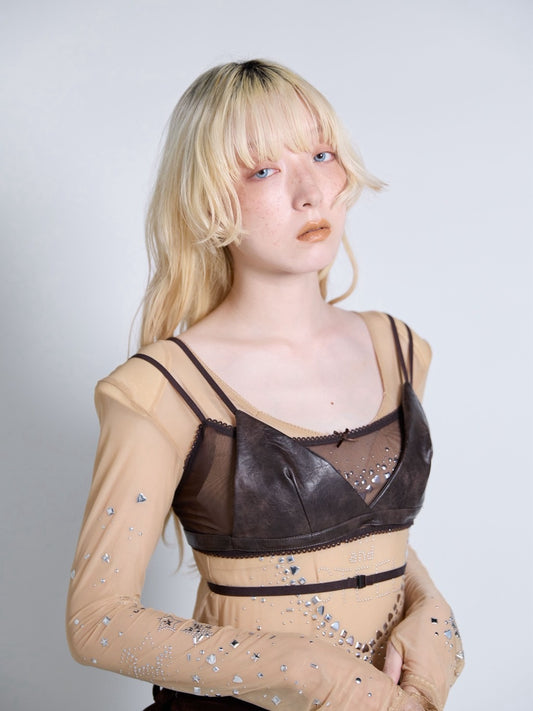 Leather Layered Bra(Brown)