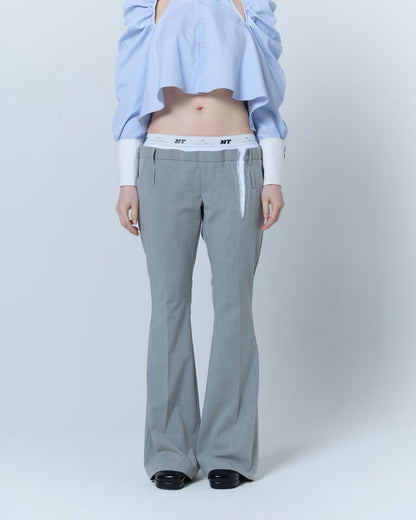 Destroyed Flare Trousers (Gray）