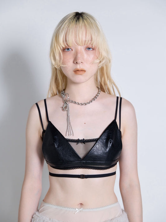Leather Layered Bra(Black)