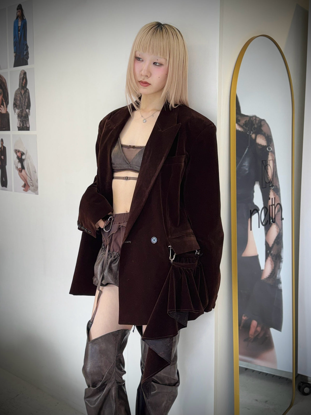 Leather Layered Bra(Brown)