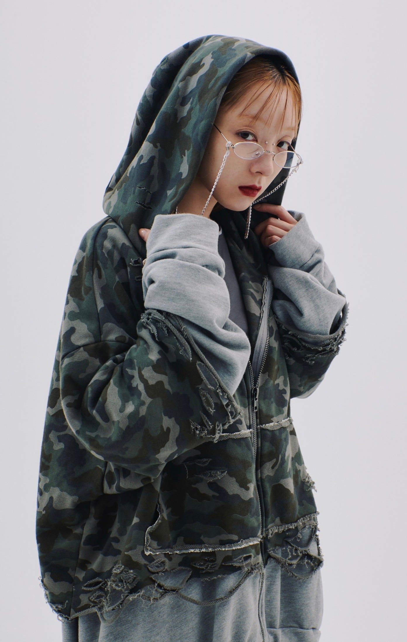 Layered Crush Hoodie(Camo×Gray)