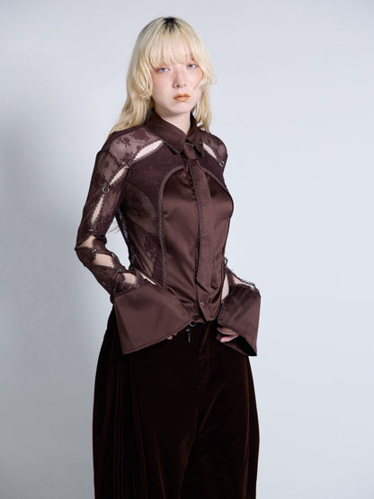 Pierced Lingerie Shirt(Brown)