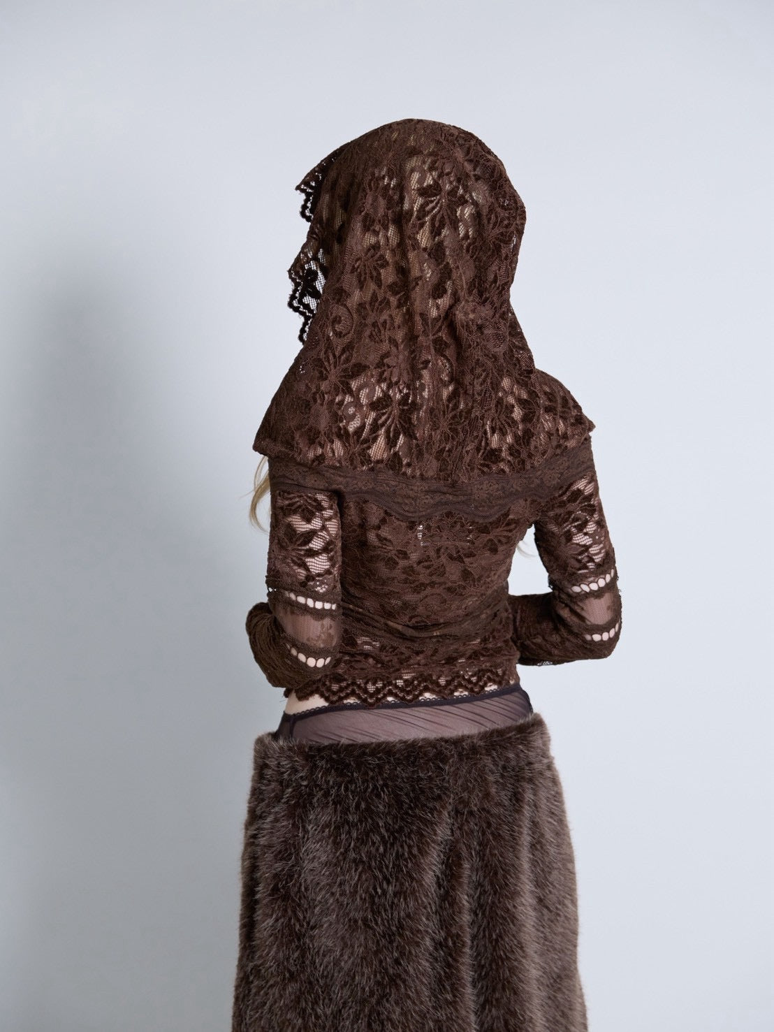 Flocky Lace Veil Top(Brown)