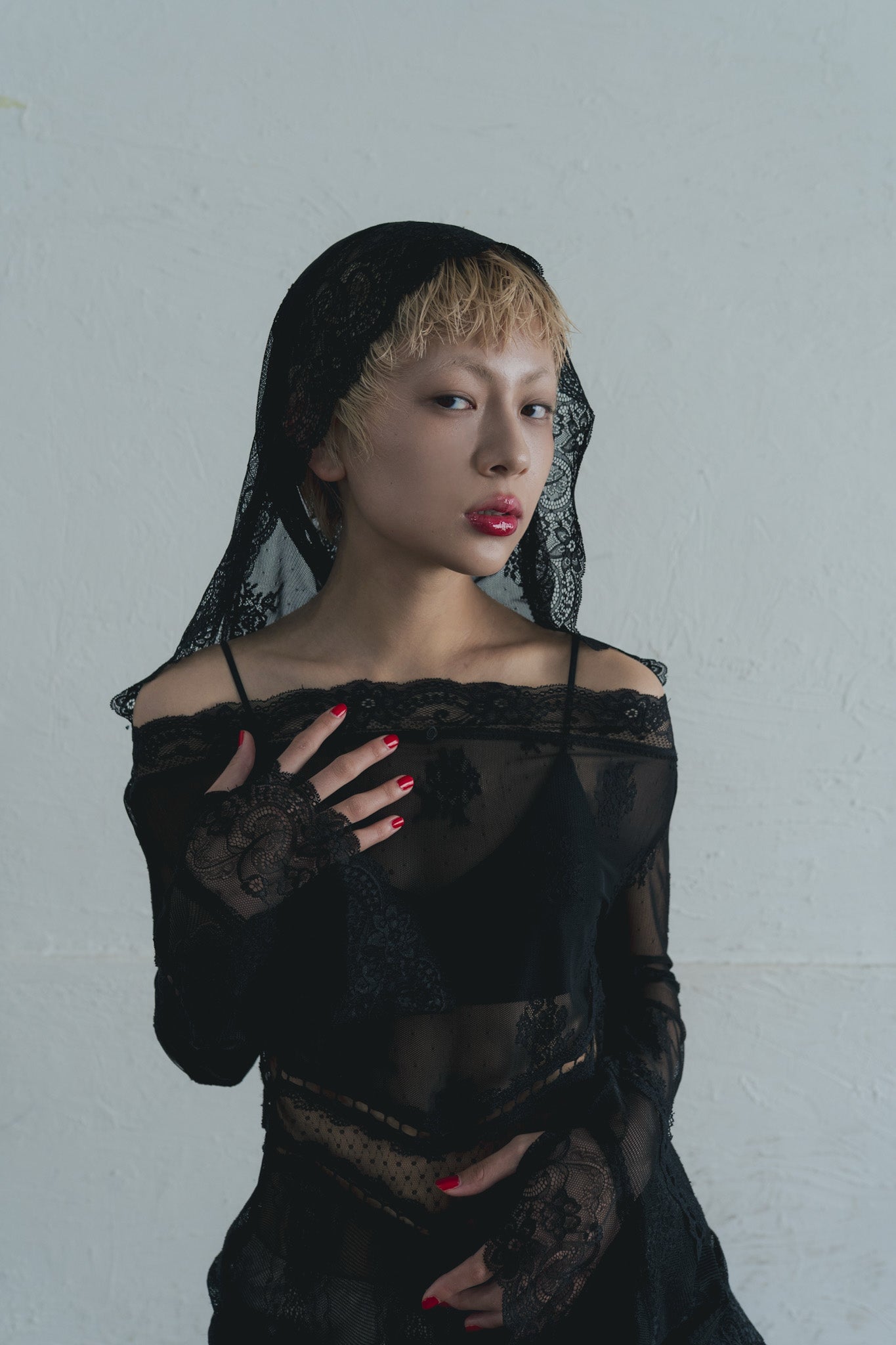 Veil Off-shoulder Dress(Black)