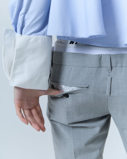 Destroyed Flare Trousers (Gray）