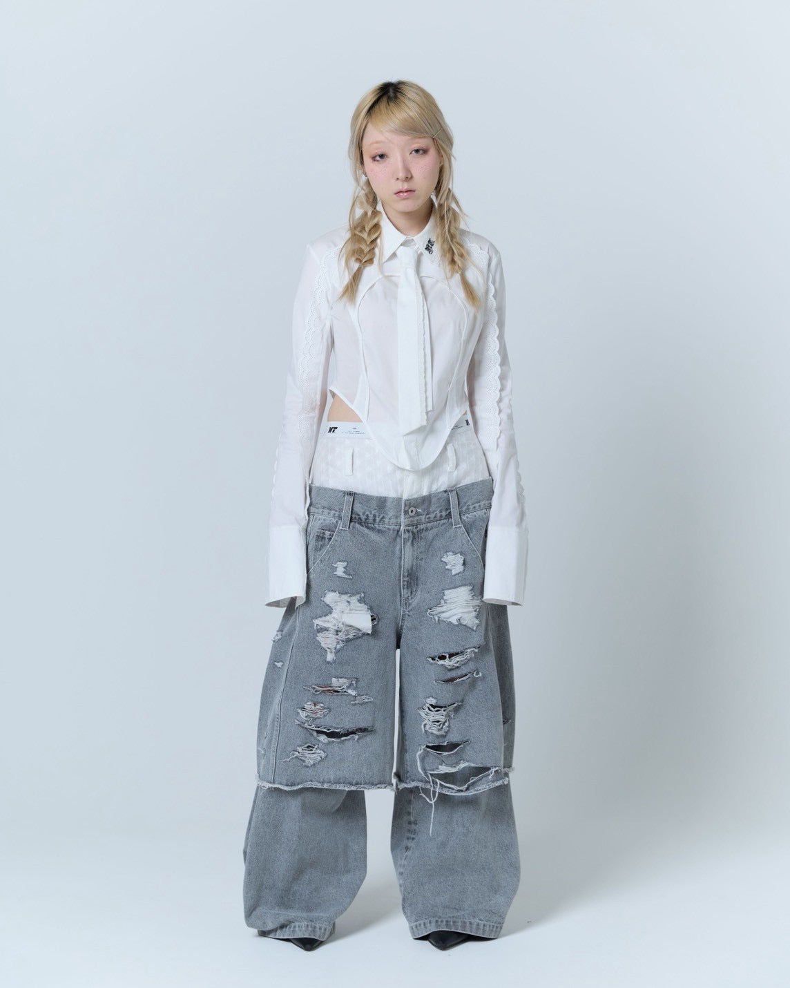 Handkerchief Tied Shirt (White) – neith.onlinestore
