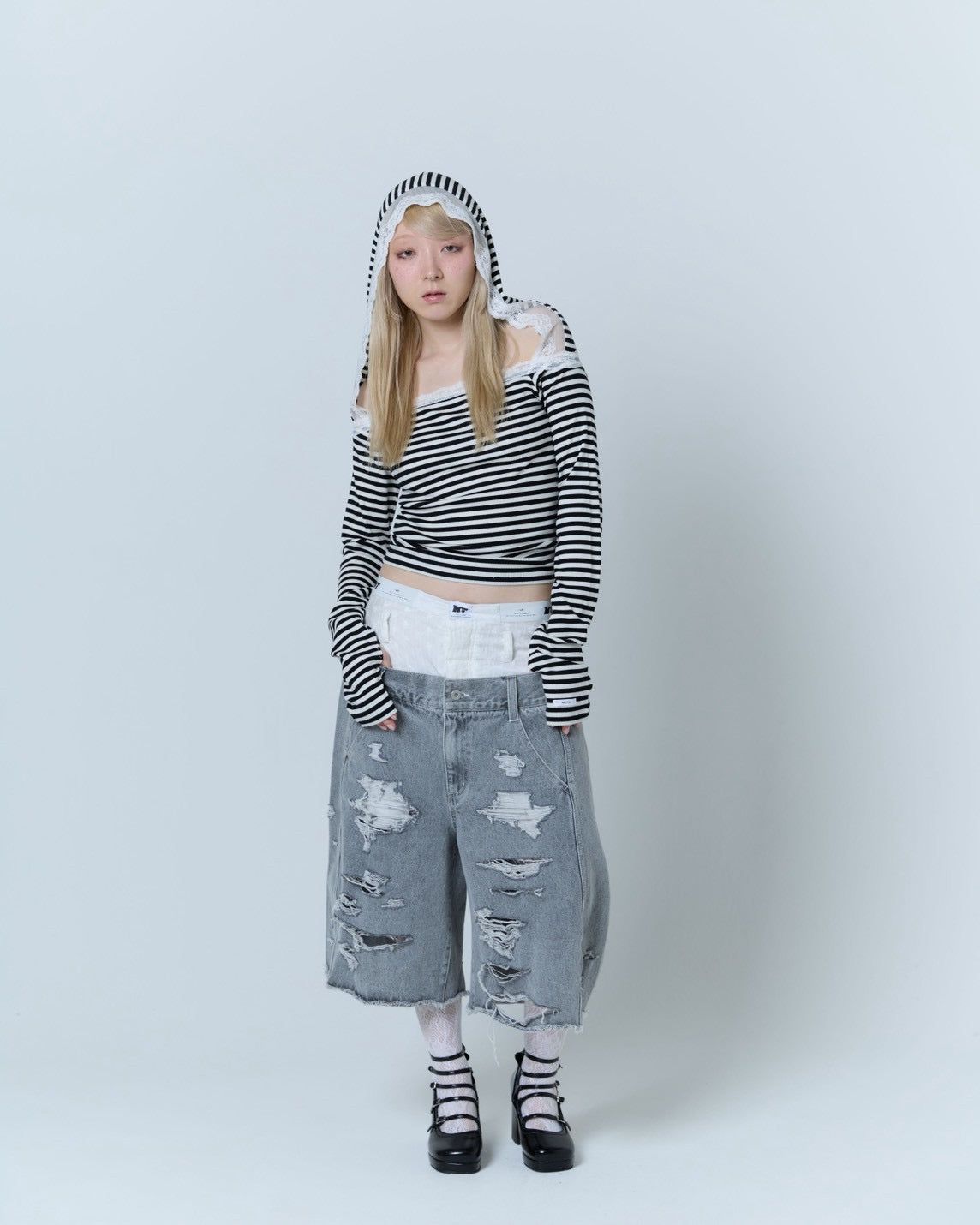 Destroyed Denim and Leg cover (Gray)