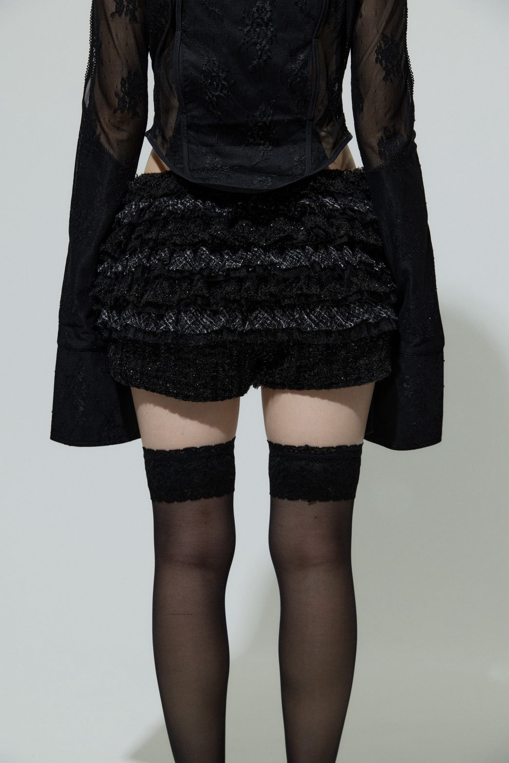 Tweed Frill Running Pants(Black)