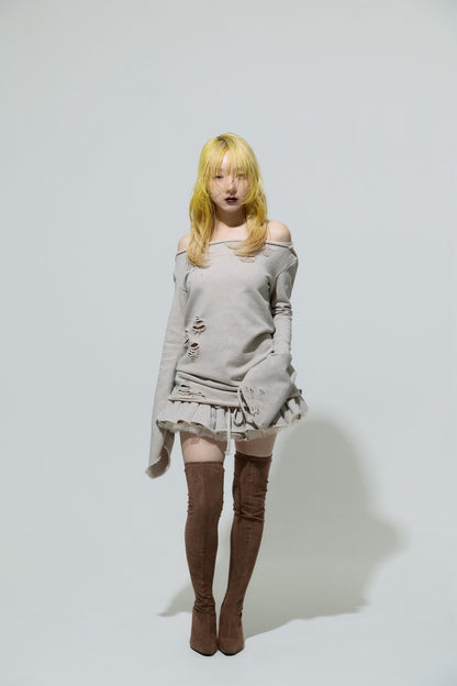 Love Veil Sweat Dress (Beige)