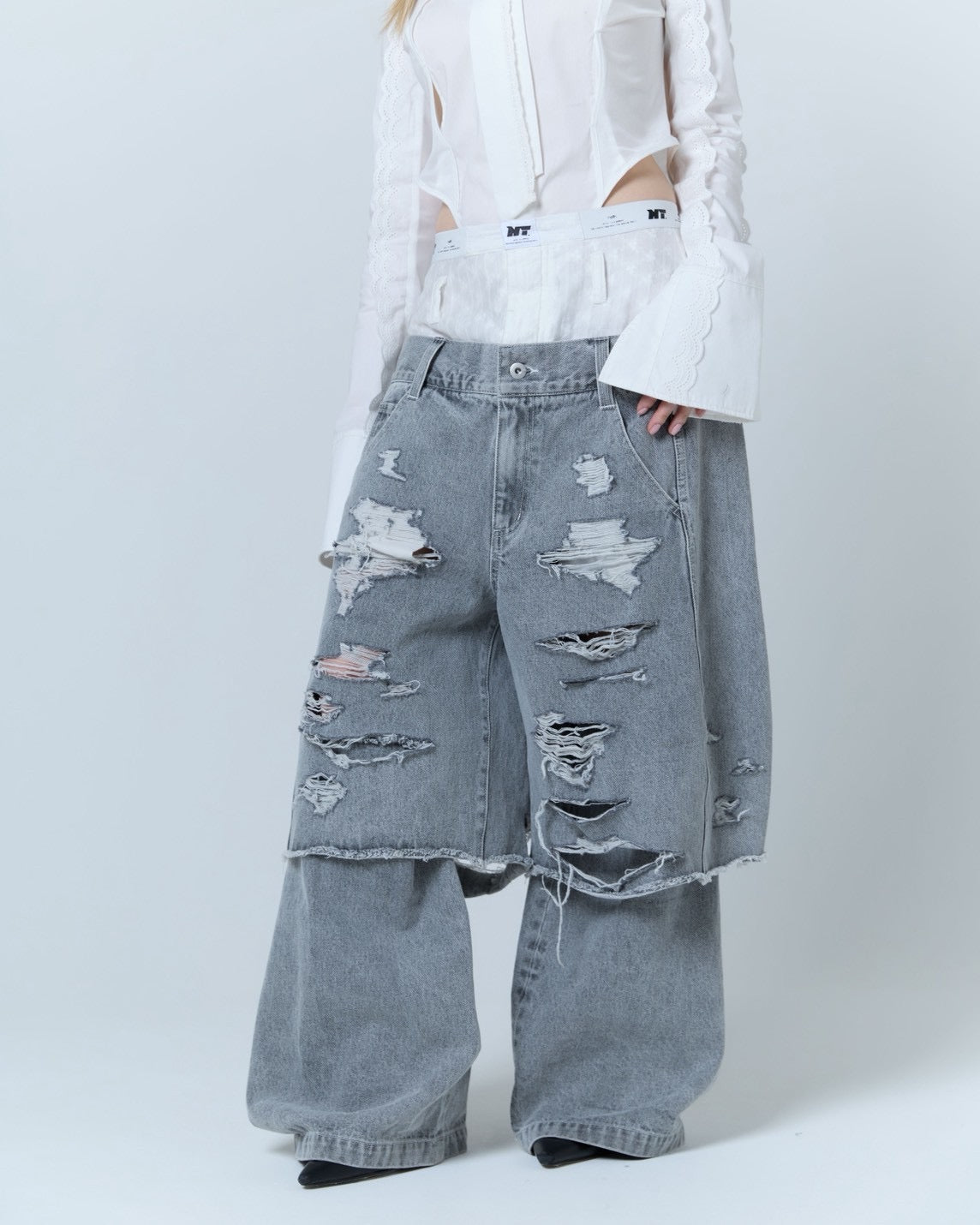 Destroyed Denim and Leg cover (Gray)